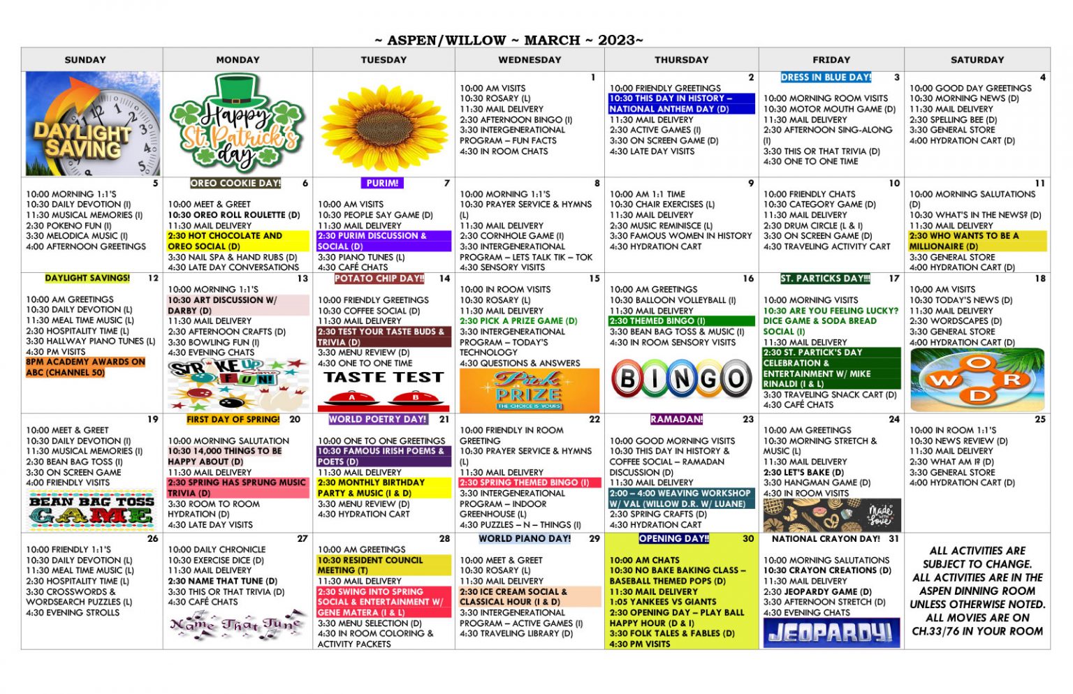 Calendars March 2023 Greenwich Woods